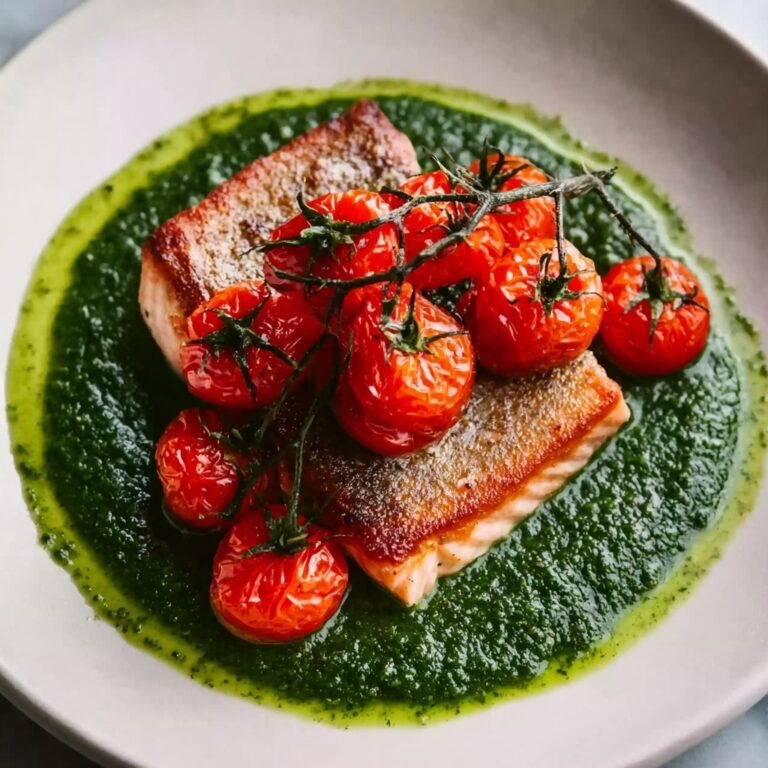 Salmon with Pesto and Blistered Cherry Tomatoes Recipe