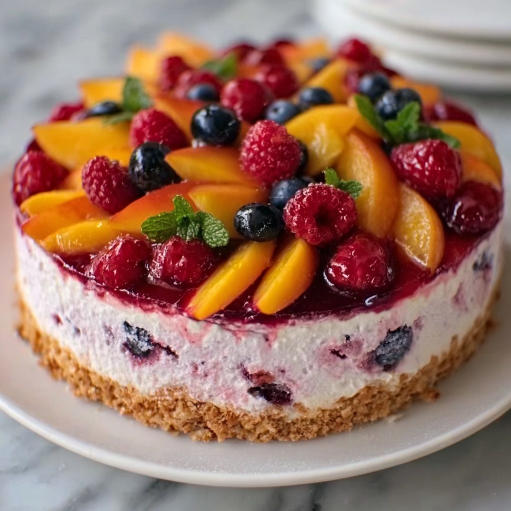 Summer Berry and Peach Cheesecake Recipe - Recipe Image