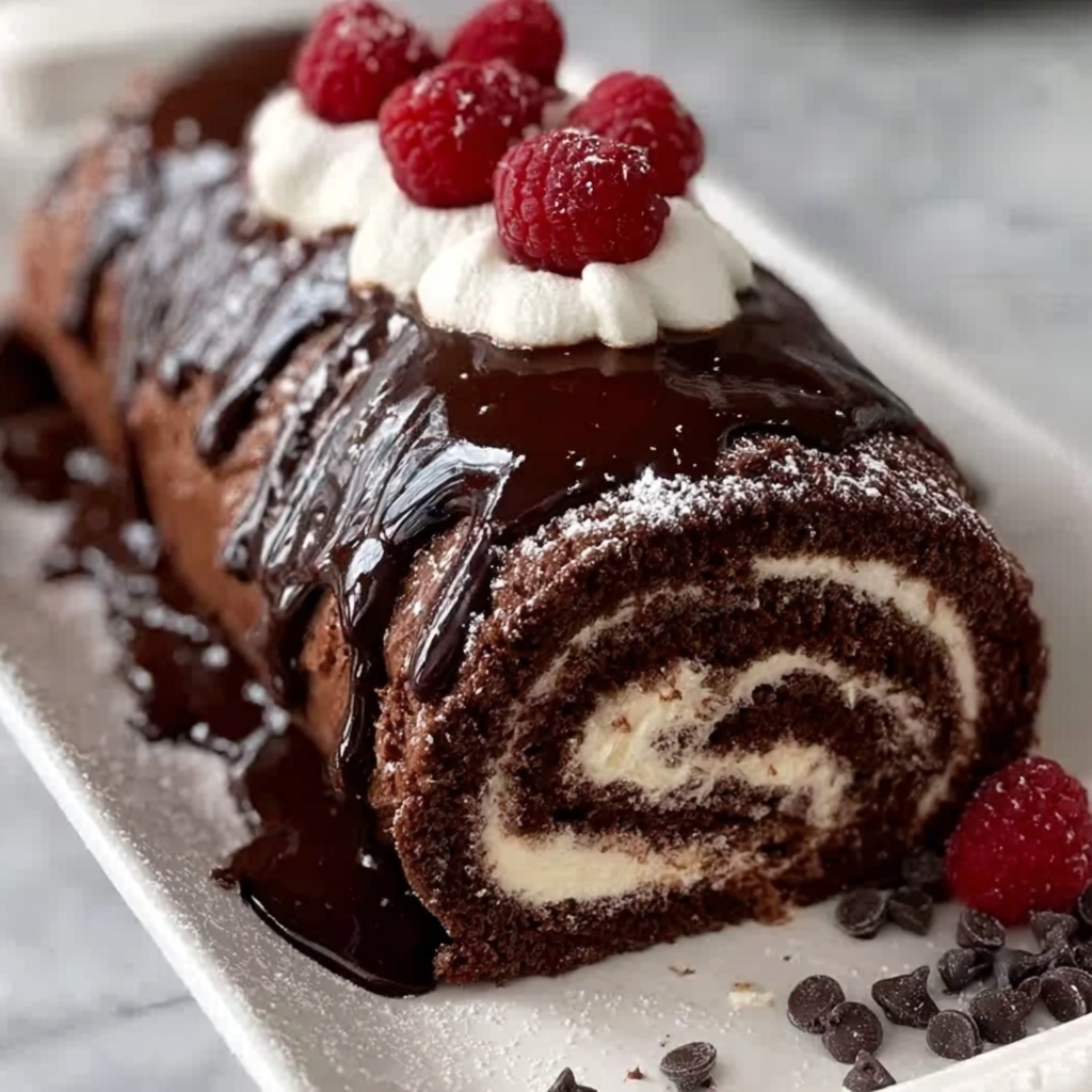 Chocolate Cake Roll with Cream Filling and Chocolate Ganache Recipe - Recipe Image