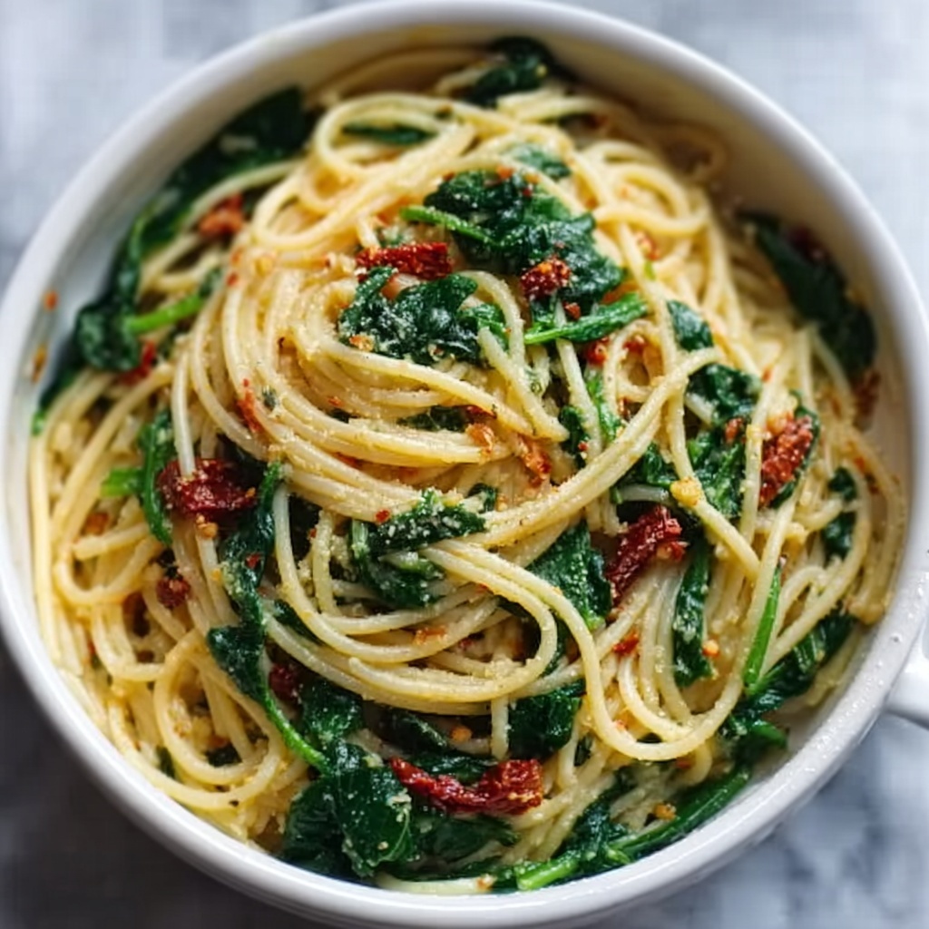 Spaghetti & Spinach with Sun-Dried Tomato Cream Sauce Recipe - Recipe Image
