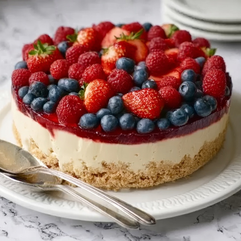 No-Bake Cheesecake Flag Cake Recipe - Recipe Image