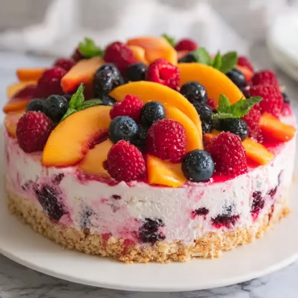 Summer Berry and Peach Cheesecake Recipe - Recipe Image