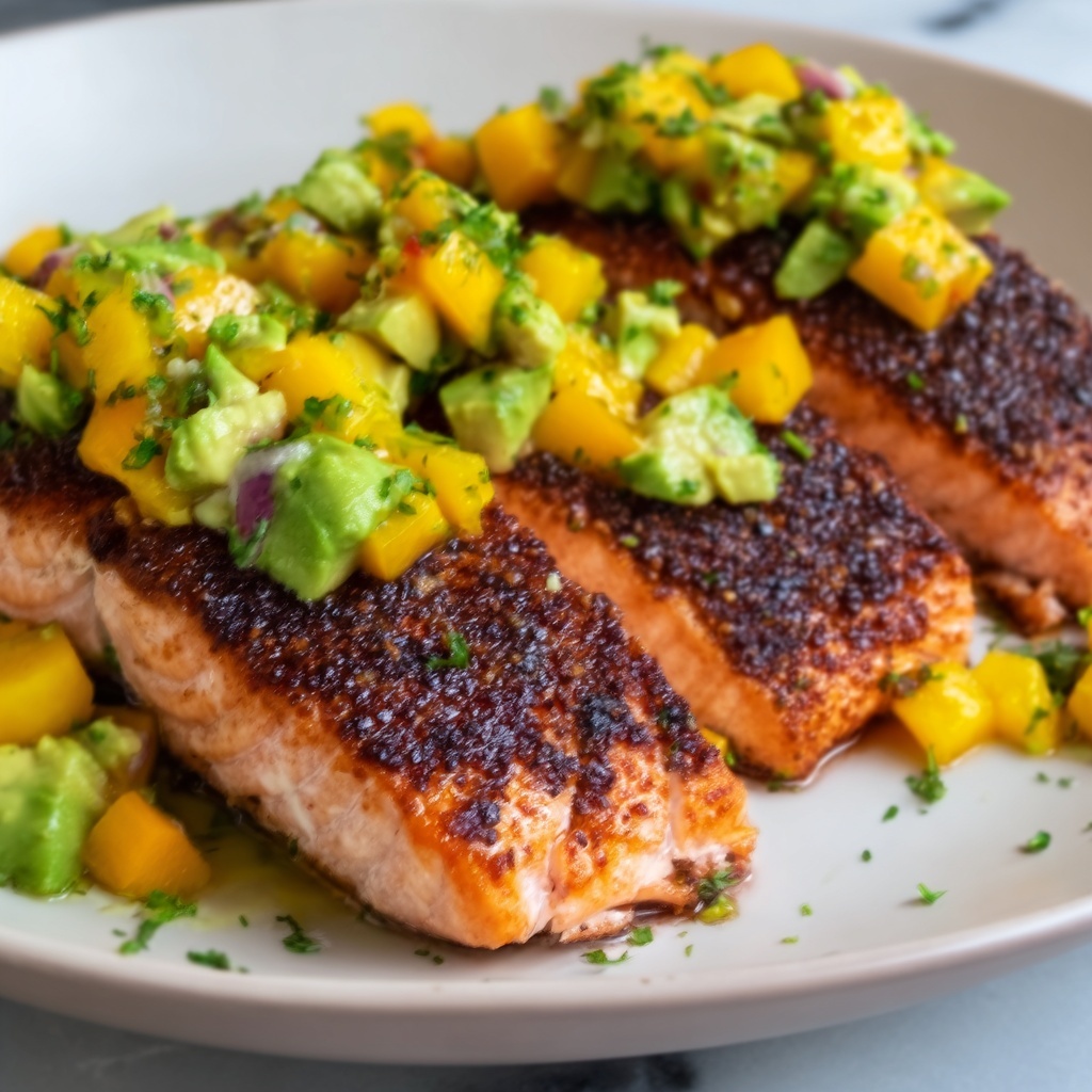 BBQ Salmon with Mango Avocado Salsa Recipe - Recipe Image