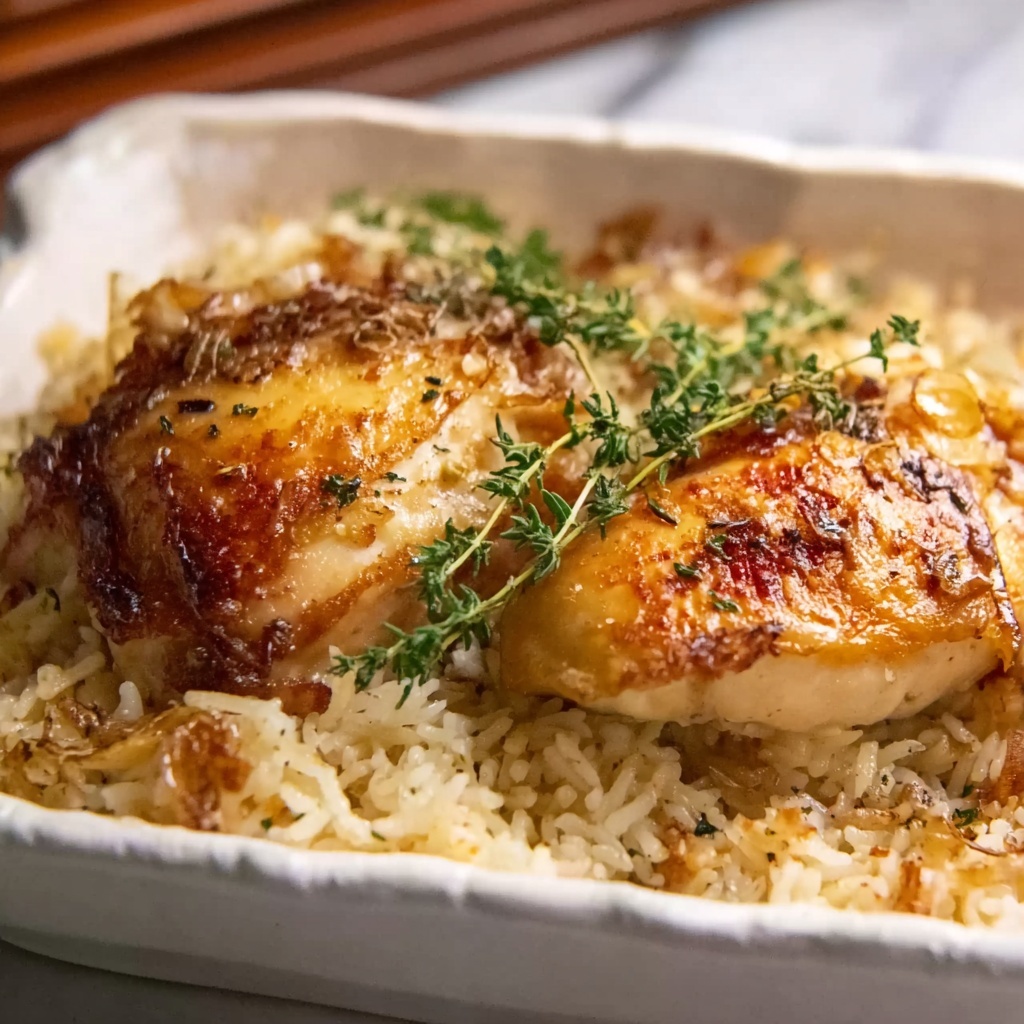 Oven-Baked Chicken Thighs with Rice and Herbs Recipe - Recipe Image