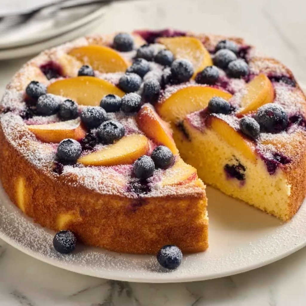 Peach Blueberry Cake Summer Recipe - Recipe Image