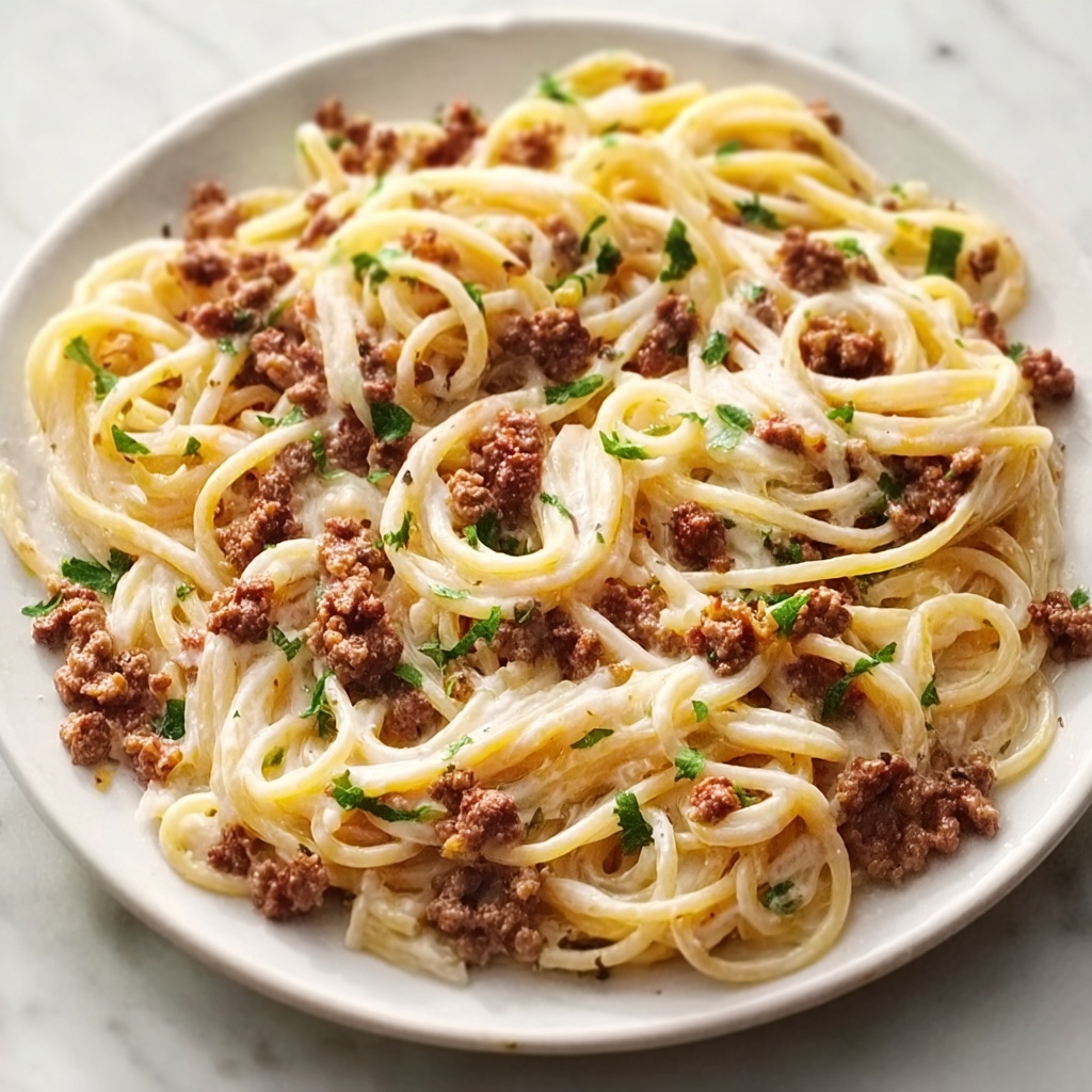Creamy Ground Beef Alfredo Pasta Recipe - Recipe Image