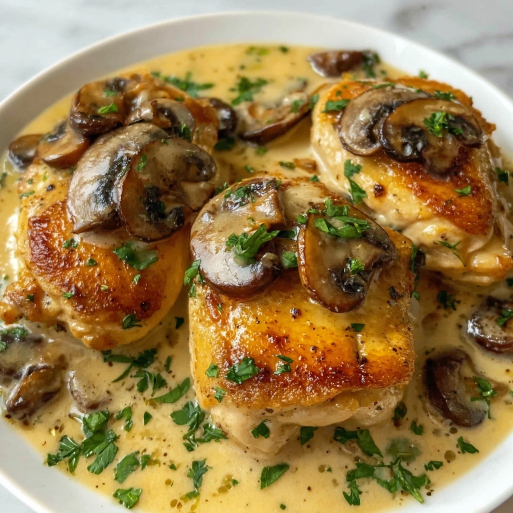 Creamy Garlic Mushroom Chicken Thighs Recipe - Recipe Image