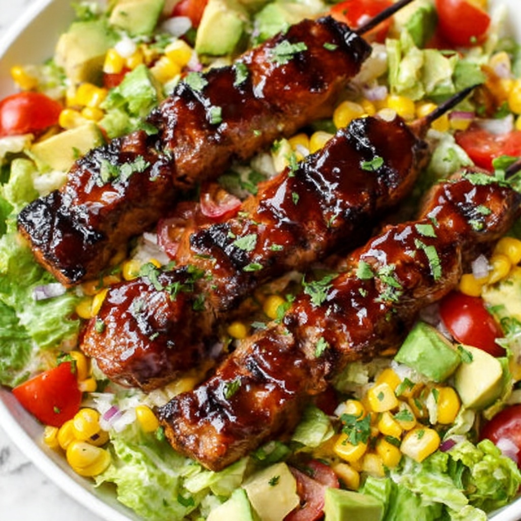 BBQ Chicken Skewer Salad with Fresh Herbs and Grilled Corn Recipe - Recipe Image