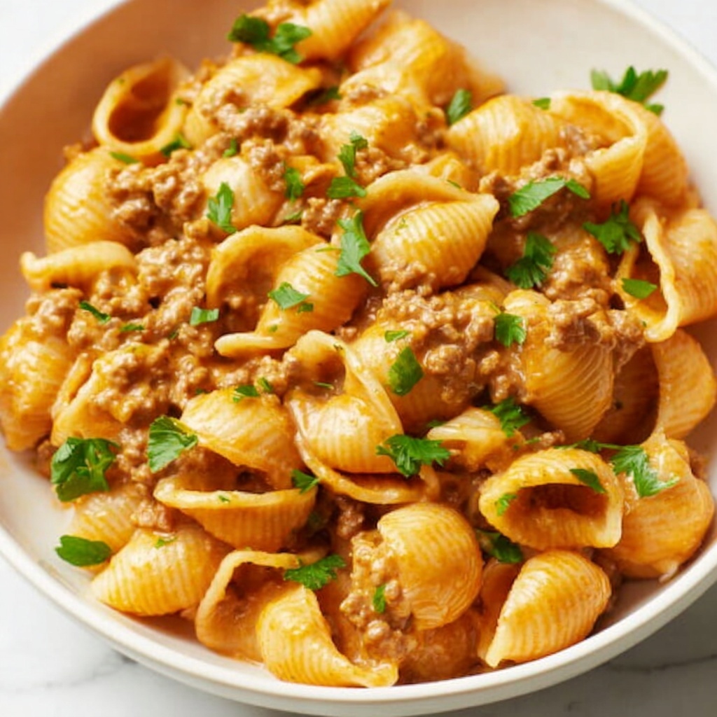 Creamy Beef and Shells Recipe - Recipe Image