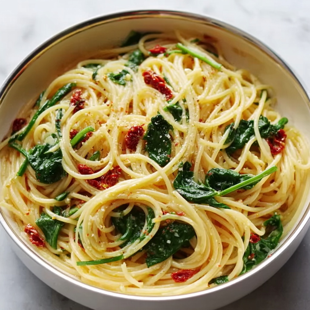 Spaghetti & Spinach with Sun-Dried Tomato Cream Sauce Recipe - Recipe Image