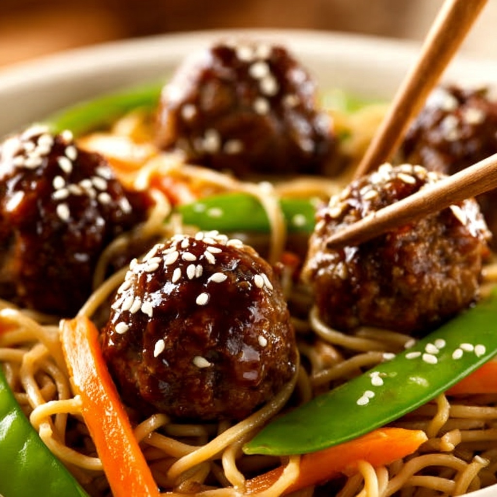 Asian Meatballs with Yakisoba Recipe - Recipe Image
