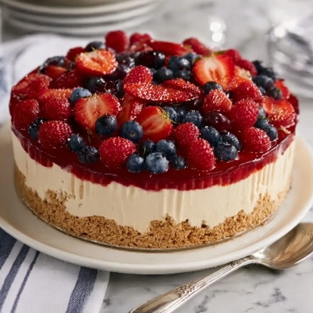 No-Bake Cheesecake Flag Cake Recipe - Recipe Image
