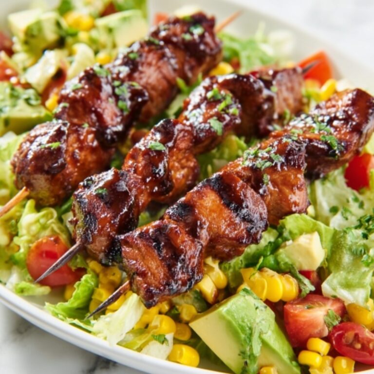 BBQ Chicken Skewer Salad with Fresh Herbs and Grilled Corn Recipe