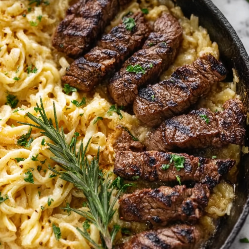 One-Pan Steak Bites & Cheesy Garlic Butter Noodles Recipe - Recipe Image