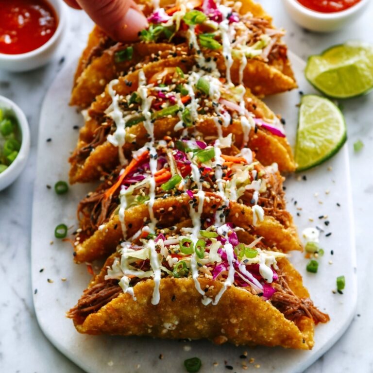 Chicken Wonton Tacos with Asian Slaw Recipe