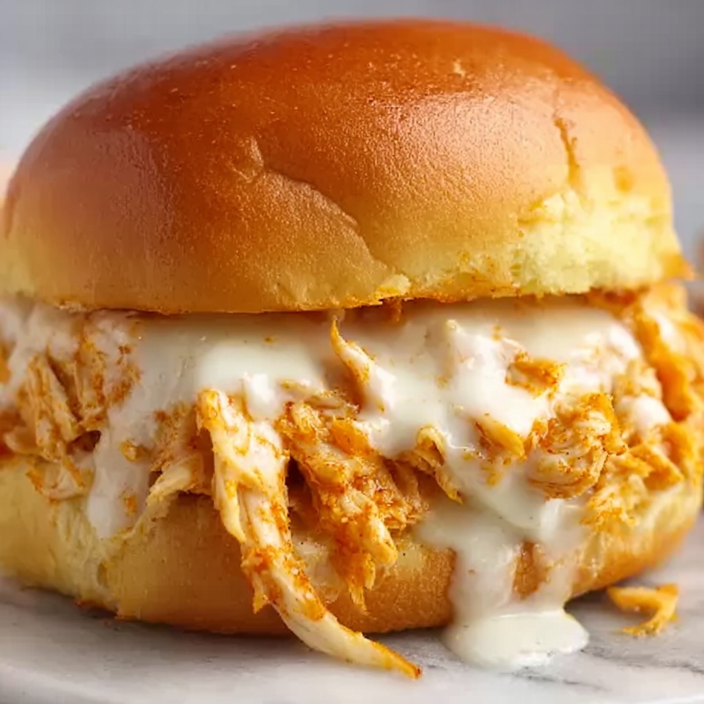 Easy Crockpot Shredded Buffalo Chicken Sandwiches Recipe - Recipe Image