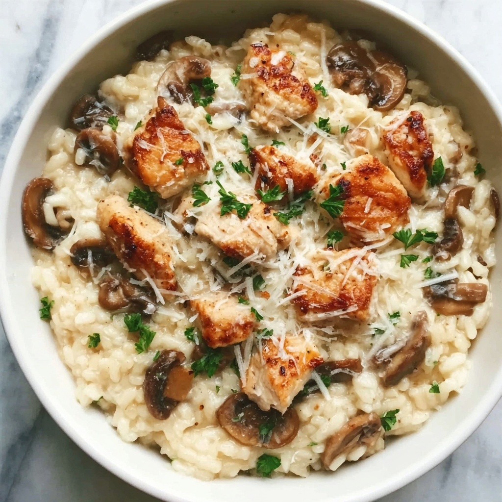One Pot Creamy Parmesan Chicken with Mushroom Rice Recipe - Recipe Image