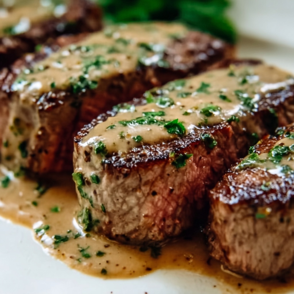 Juicy Steak with Creamy Garlic Sauce Recipe - Recipe Image