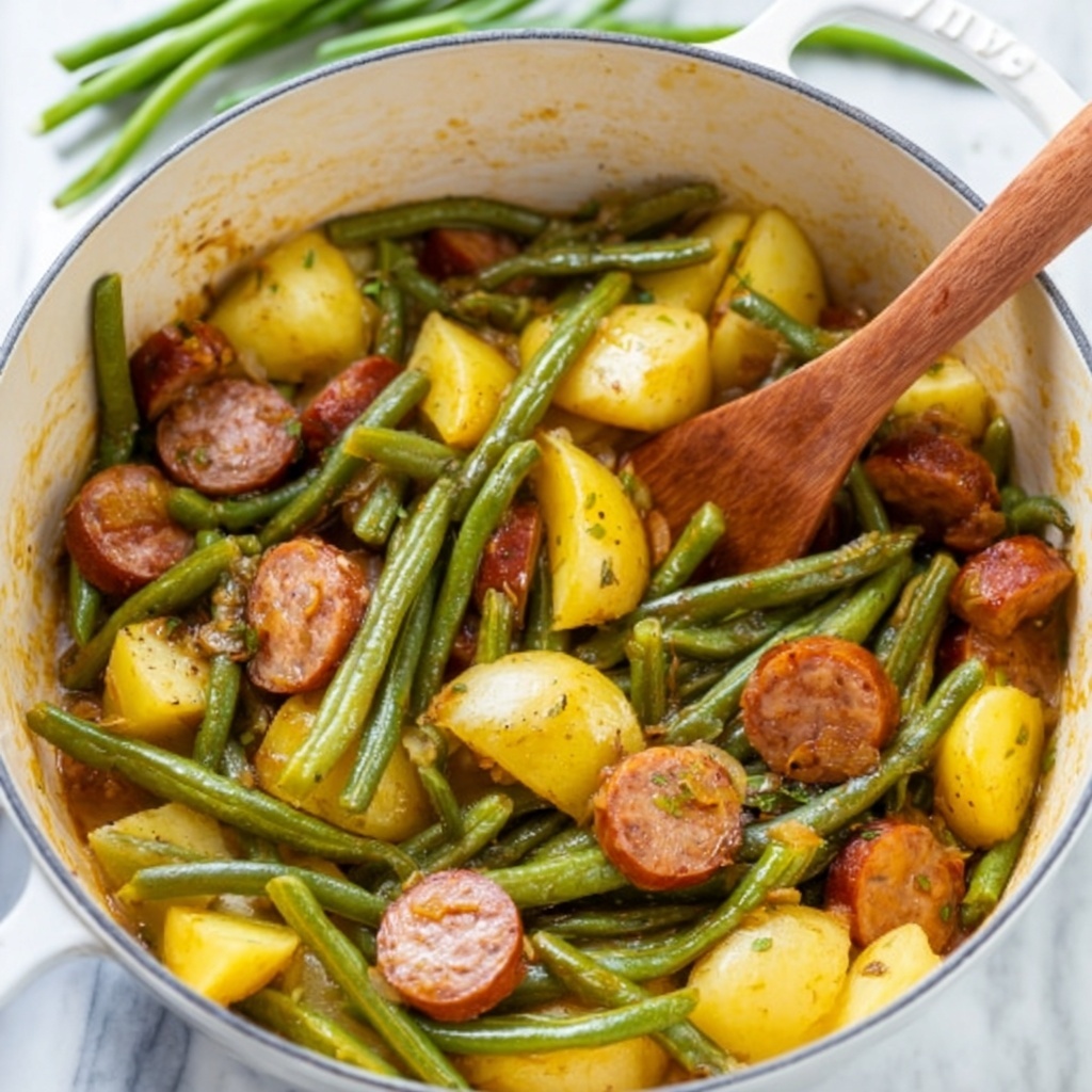 One Pot Smoked Sausage, Green Beans, and Potatoes Recipe - Recipe Image