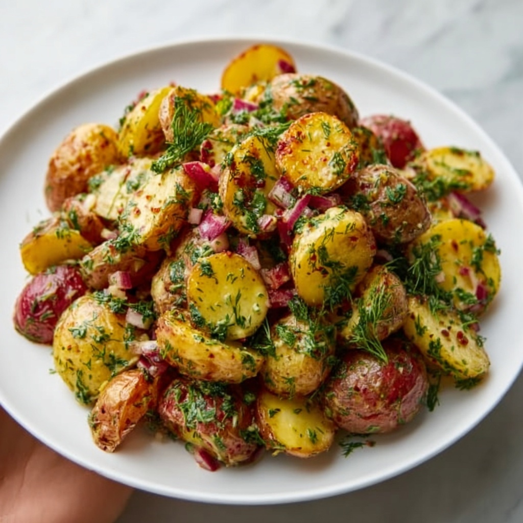 Warm German Potato Salad with Crispy Smoked Beef and Tangy Mustard Dressing Recipe - Recipe Image
