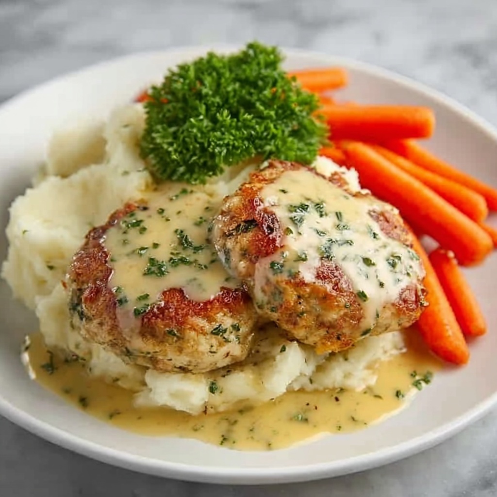 Creamy Herb Chicken Thighs with Mashed Potatoes and Carrots Recipe - Recipe Image