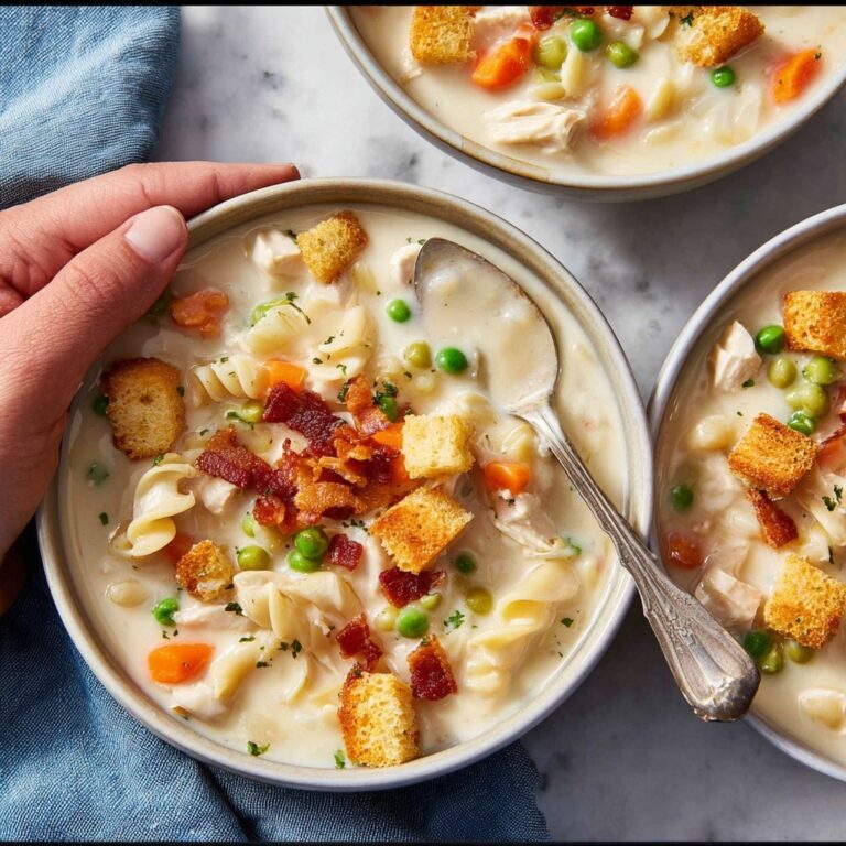Creamy Chicken Noodle Soup with Mini Croutons Recipe