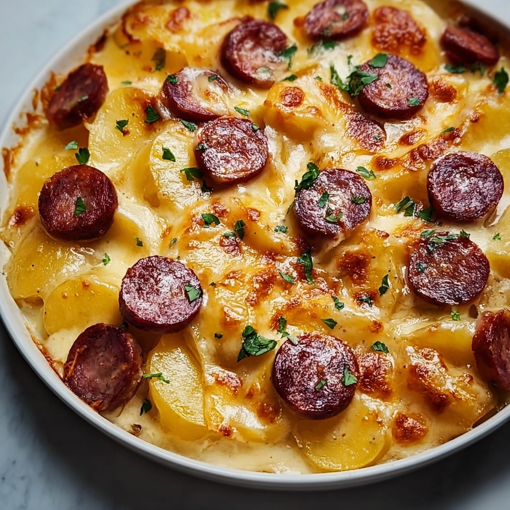 Kielbasa Sausage Cheesy Potato Casserole Recipe - Recipe Image