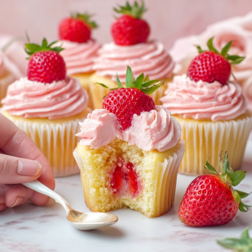 Sweet Strawberry Cupcakes with Cream Cheese Frosting Recipe - Recipe Image