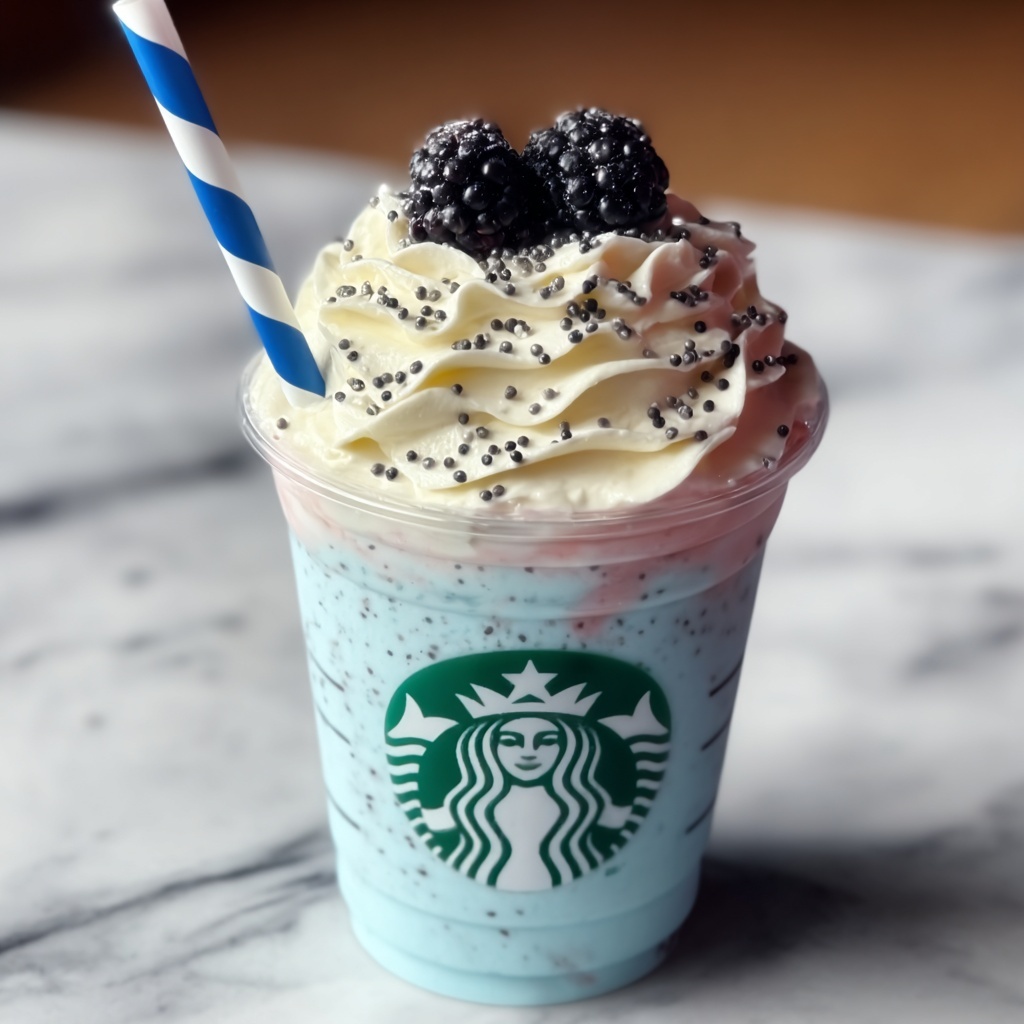 Vanilla Bean Frappuccino with a Blue Raspberry Surprise Recipe - Recipe Image