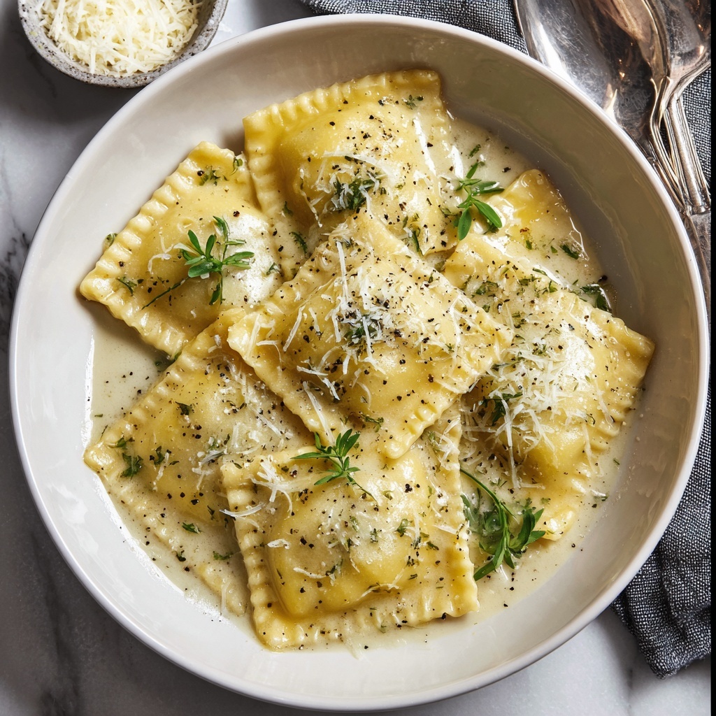 Ravioli with Pears & Cheese in Cacio e Pepe Sauce Recipe - Recipe Image