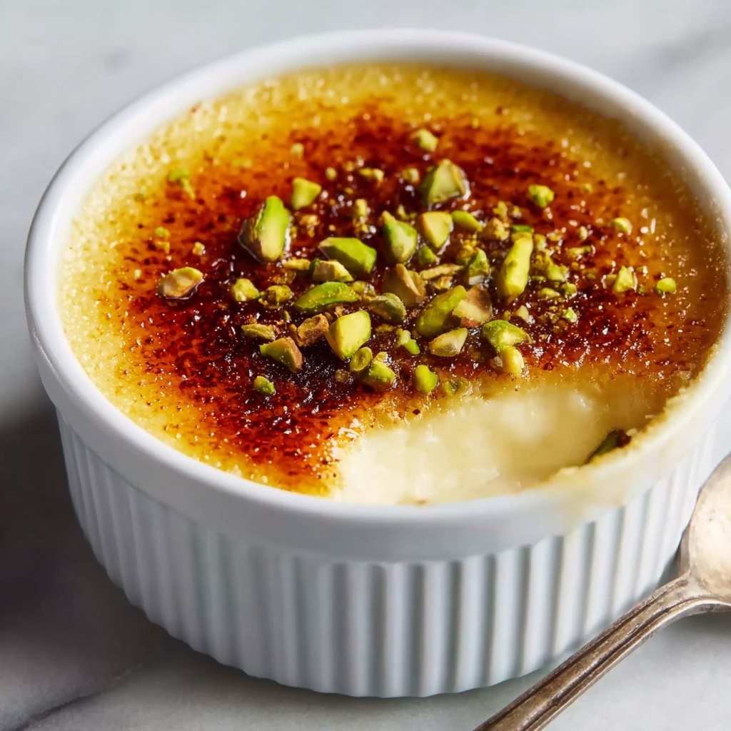 White Chocolate Lavender Brûlée with Pistachio Crunch Recipe - Recipe Image