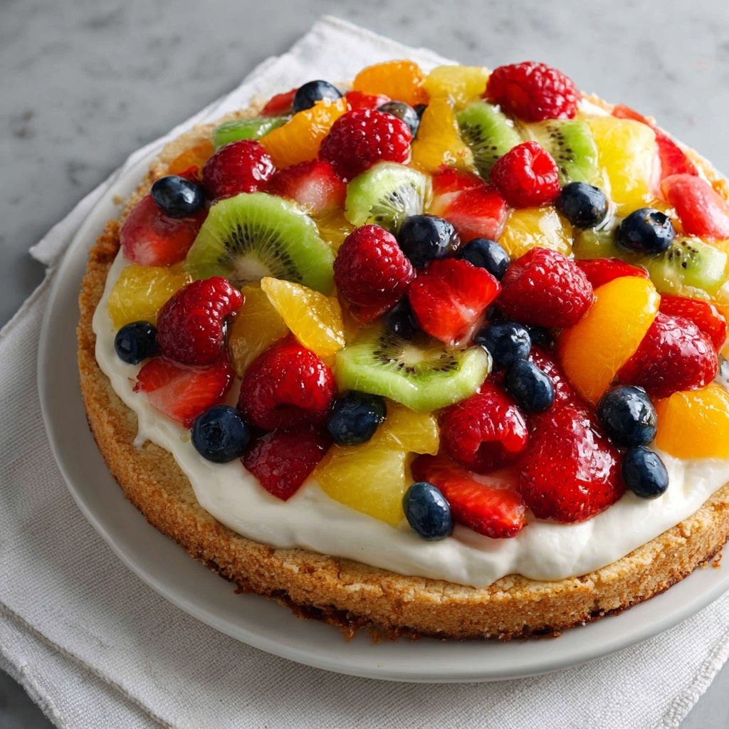 Colorful Fruit Pizza with Cookie Crust and Cream Cheese Frosting Recipe - Recipe Image