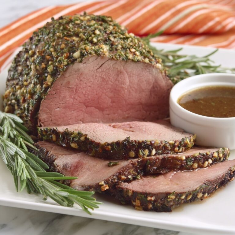 Herb-Crusted Sirloin Tip Roast with Fennel Brown Gravy Recipe