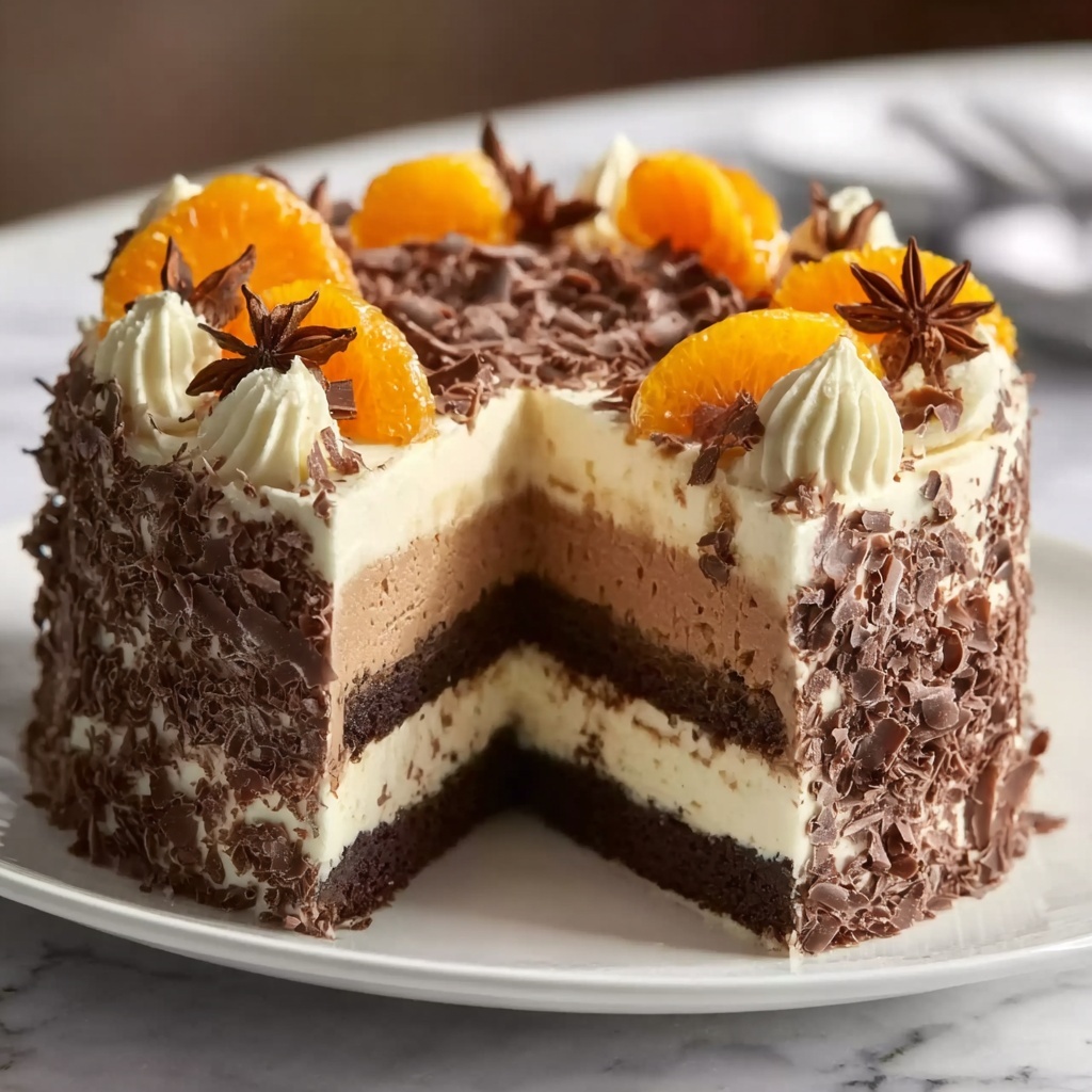 Chocolate Orange Cheesecake Layer Cake Recipe - Recipe Image