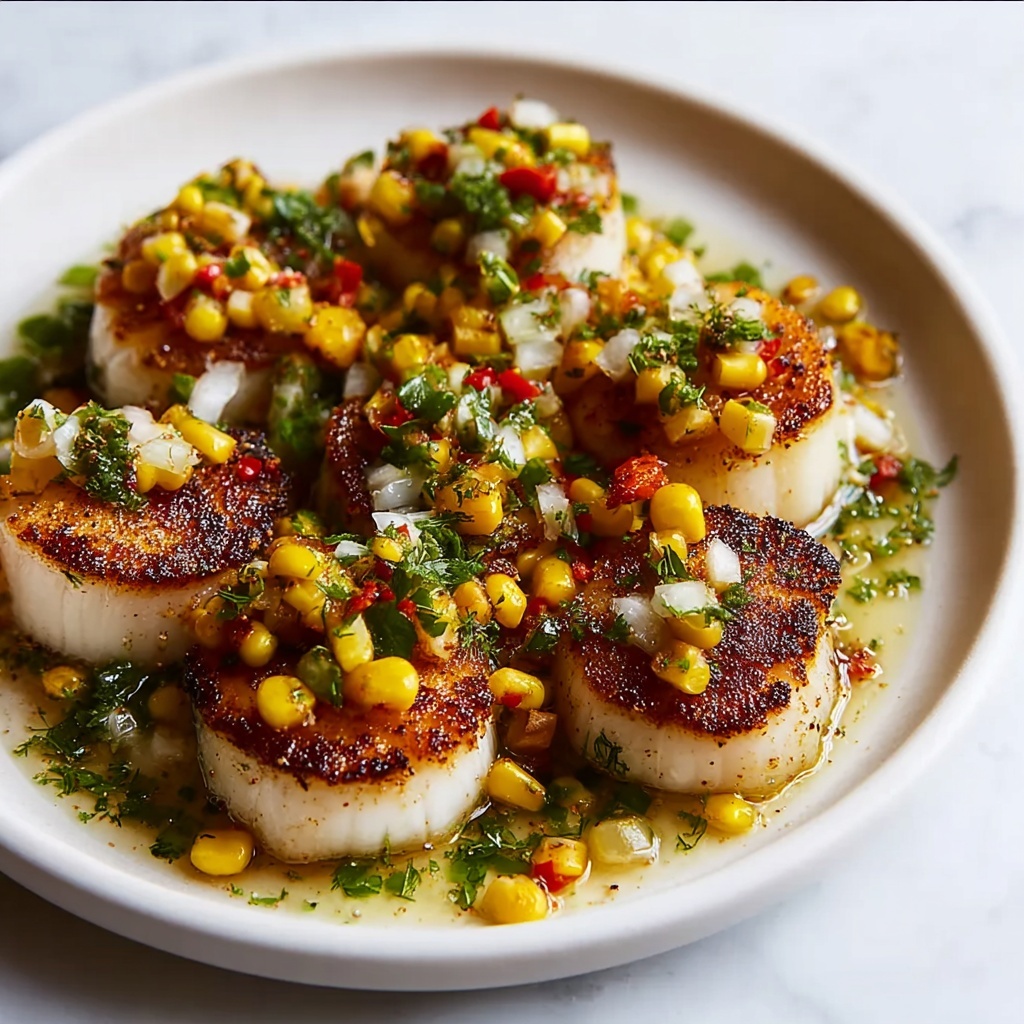 Scallops with Sautéed Corn & Chimichurri Recipe - Recipe Image