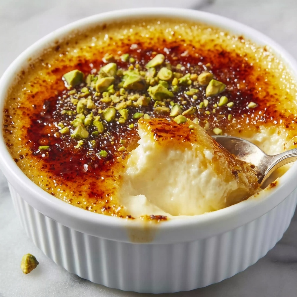 White Chocolate Lavender Brûlée with Pistachio Crunch Recipe - Recipe Image
