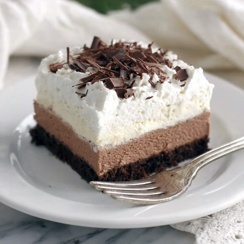 French Silk Brownies with Whipped Topping and Chocolate Shavings Recipe - Recipe Image
