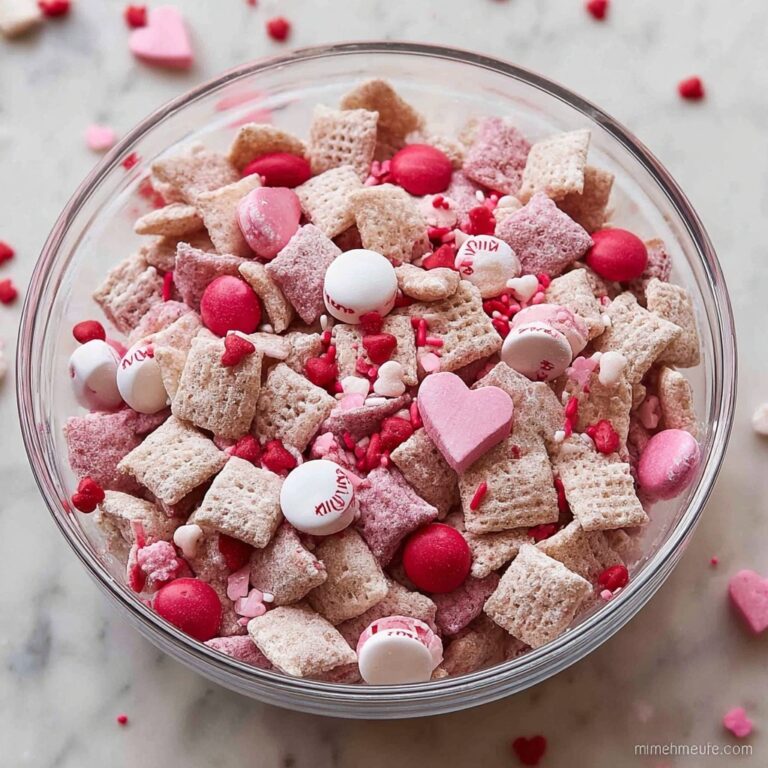Strawberry White Chocolate Chex Mix with Pink M&Ms and Sprinkles Recipe
